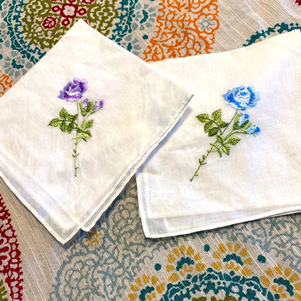 2 Hand Embroidered Handkerchief